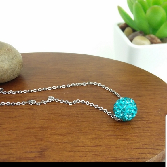 Turquoise Rhinestone Bead Necklace - Picture 2 of 3